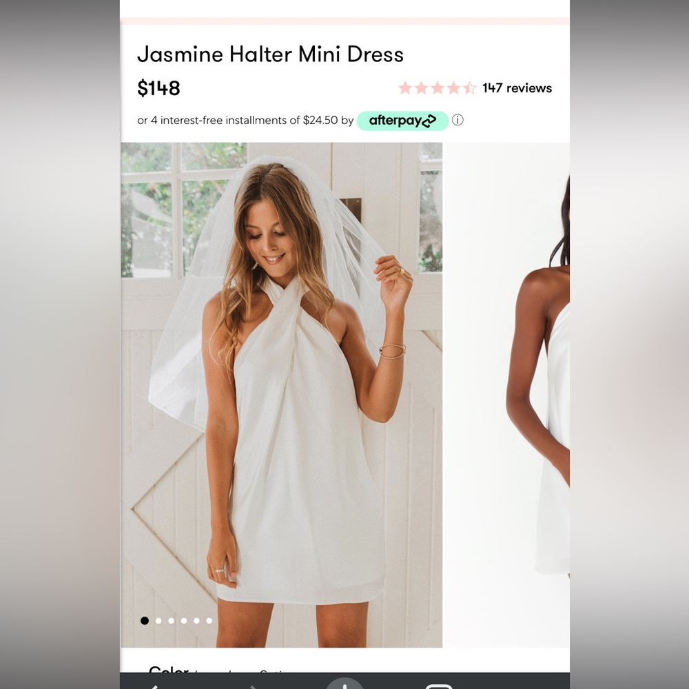 White Jasmine Halter Mini Dress - Size Small